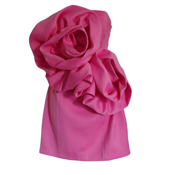 Zara Voluminous 3D Flower Design Dress Statement Piece Fuchsia Party Floral Mini - Picture 4 of 15